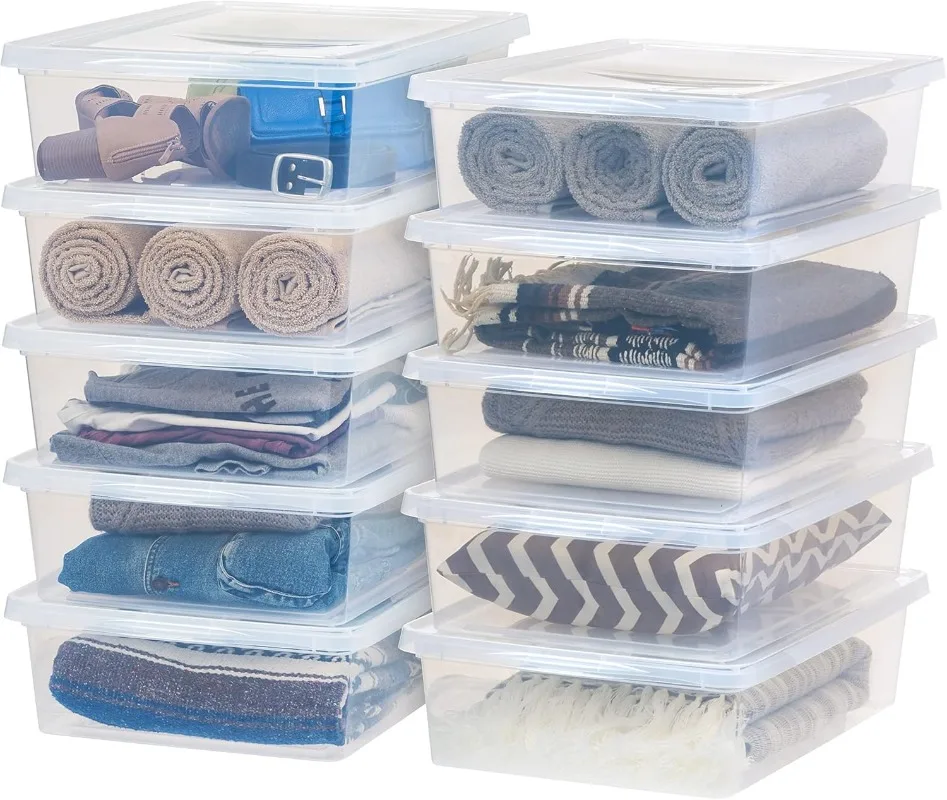 

IRIS USA 10-Pack Storage Bins with Lids, 2 Quart, Shoe Boxes Clear Stackable Containers Organize Shoes Closet Shelves