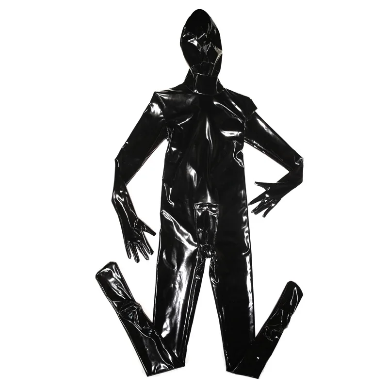 

Glossy Zentai Wetlook PVC Jumpsuit Cosplay All-In-One Bodysuit Zip Open Crotch Catsuit Shapewear Valet Sexy Stage Outfit Unitard