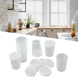 10Pcs 30/50/100 ML Measuring Cups With Lid Transparent Plastic Scale Beaker Cups Lab Container Jugs Kitchen Baking Tool