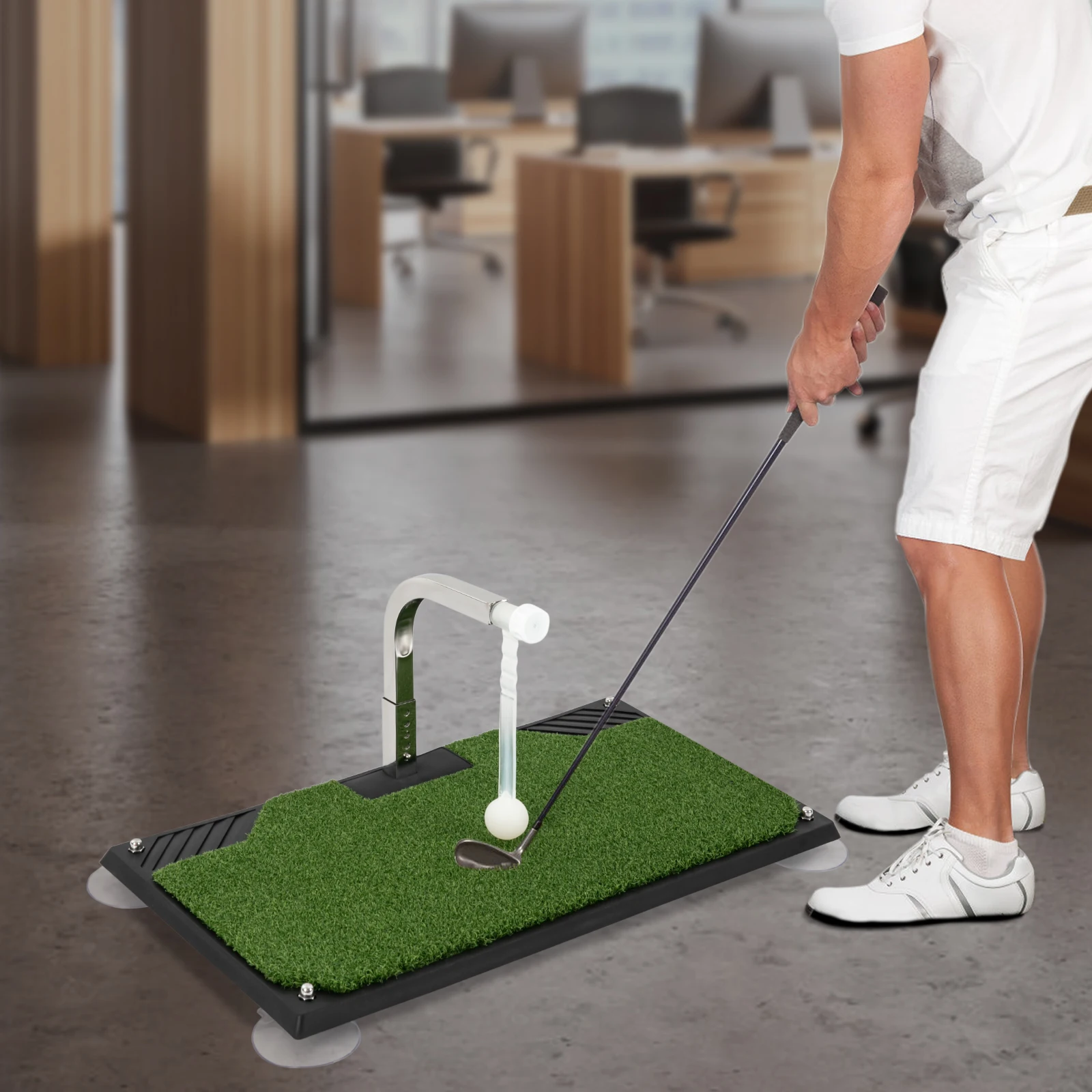 

Golf Swing Trainer, Indoor Flat Golf Practice Trainer, 360° Auto Ball Return, 5-Level Adjustable Tee (9.25-11.22in), Foldable Design, Indoor Outdoor Golf Practice Equipment