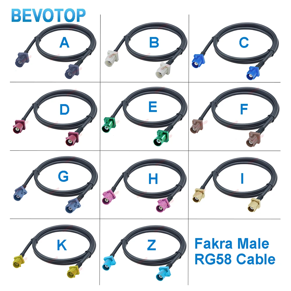 1PCS RG-58 Cable Fakra A/B/C/D/F/G/H/I/K/Z Male to Male Plug Car Video Line Wire Harness RG58 Cable Jumper Auto Cable 10CM~30M