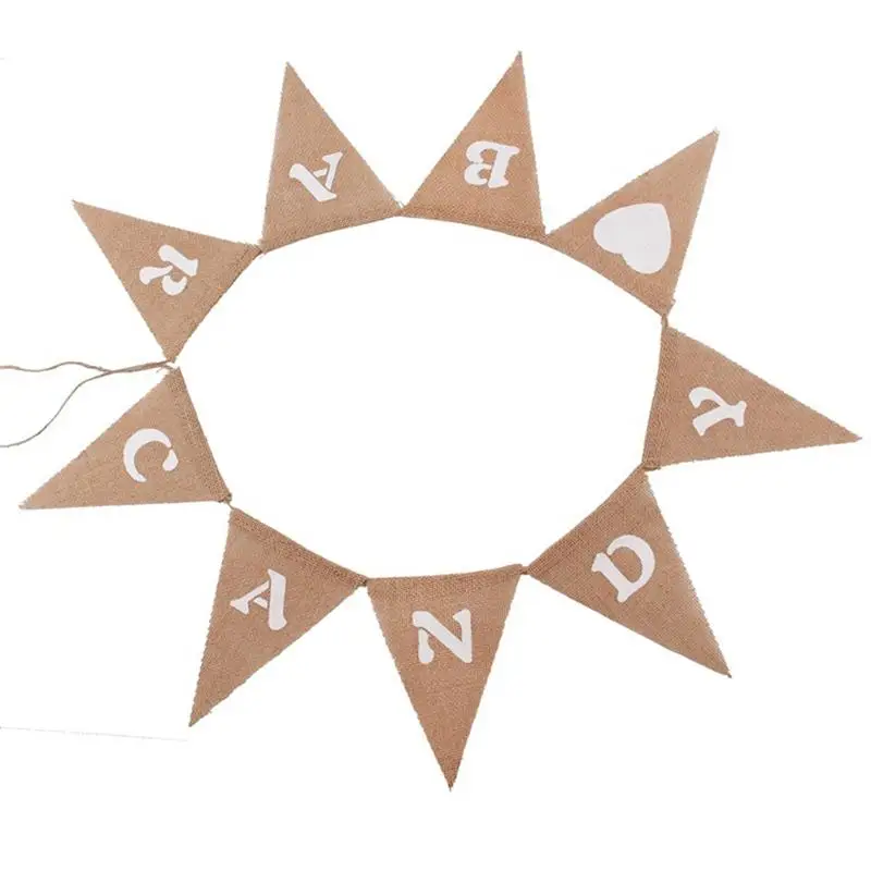 13pcs Jute Burlap Bunting Banner White Heart Flags Banners for Vintage Wedding Party Decoration