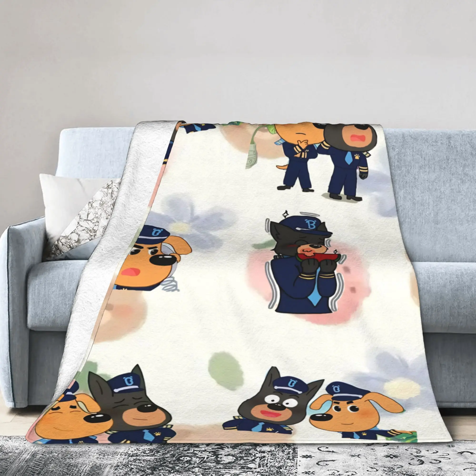 Sheriff Labrador Dog Blanket Flannel Summer Winter Cartoon Multifunction Ultra-Soft Throw Blankets for Bedding Office Bedspread