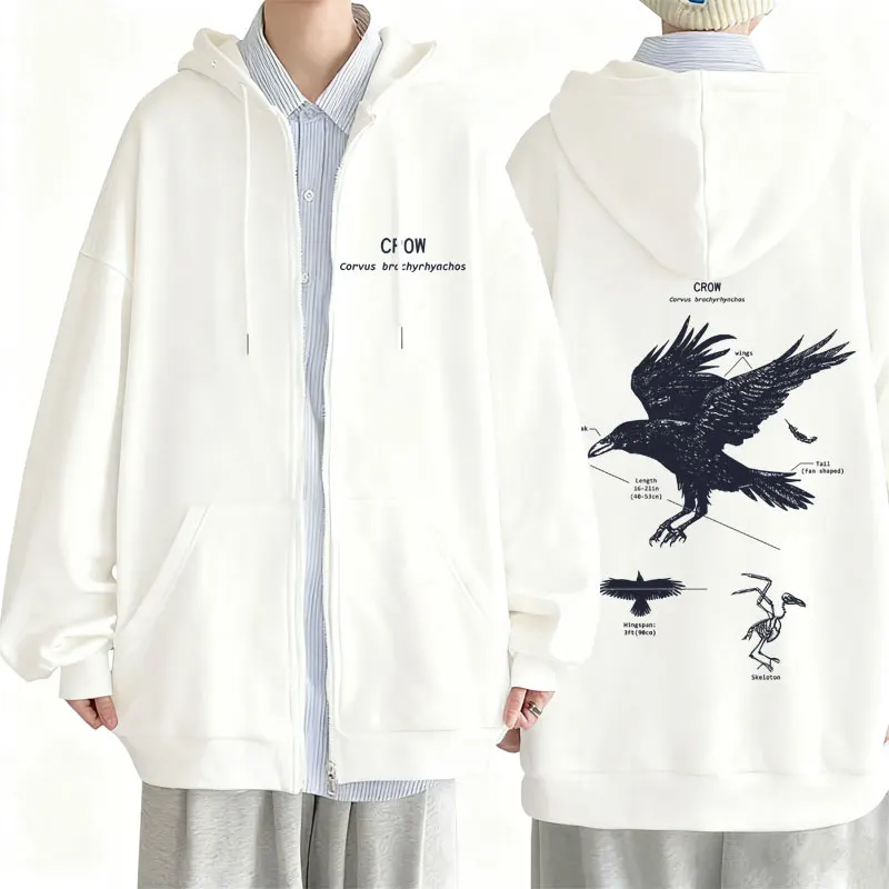 

Crow Anatomy Graphic Zipper Hoodie Men Women Casual Oversized Zip Up Jacket Coat Male Vintage Hoodies Unisex Harajuku Streetwear