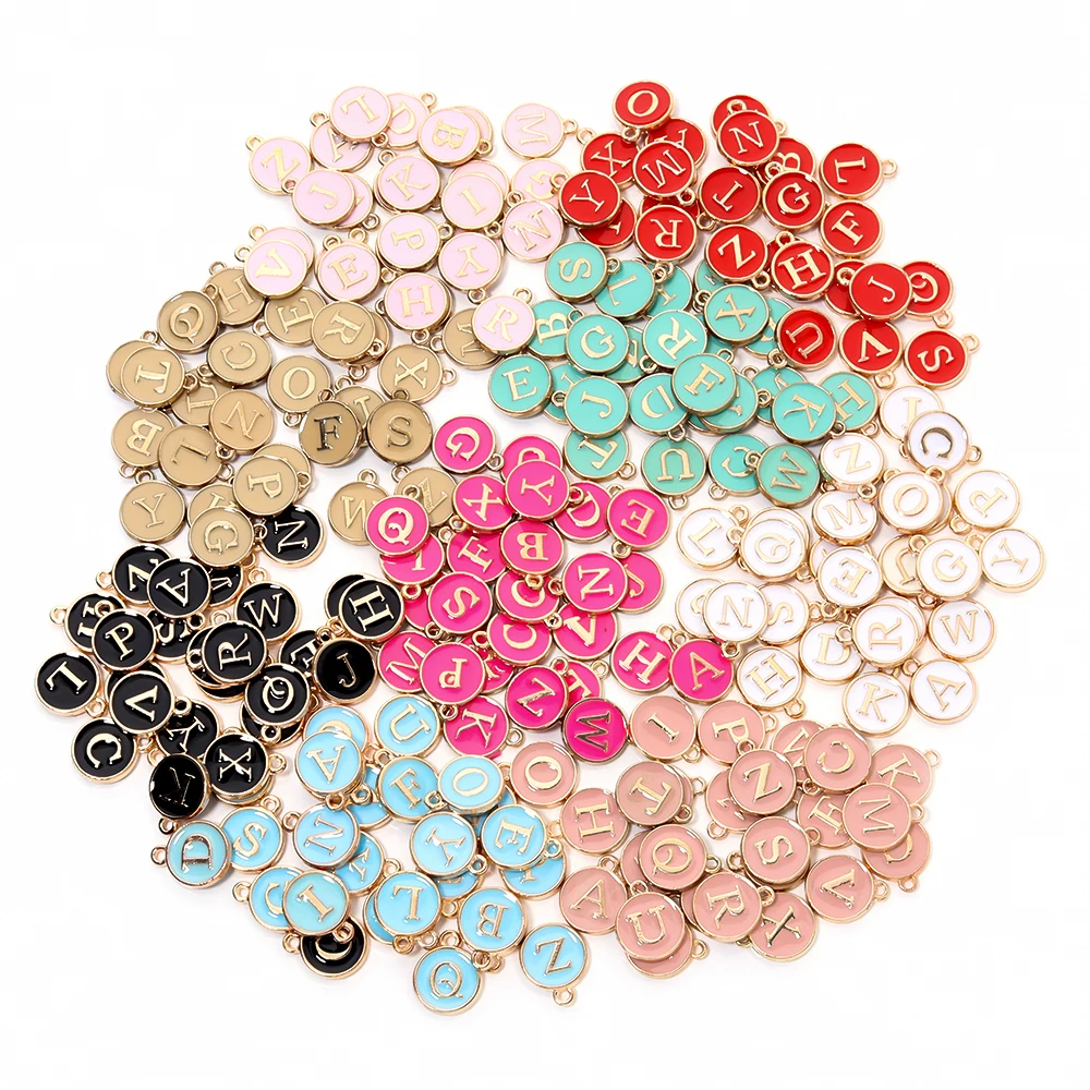 26pcs/1 סט סגסוגת קסם סט דו צדדי שמן טפטף 26 אותיות תליון סט קישוט שרשרת תליון אביזרים