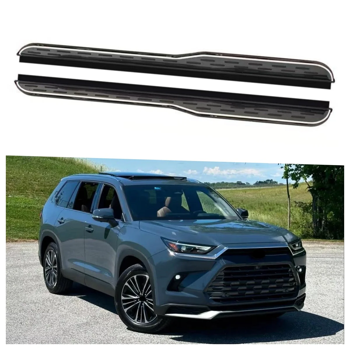 

2Pcs Aluminium Running Boards Compatible with Toyota Grand Highlander 2023 2024 2025 Side Steps Side Step Pedal Fixed Side Board