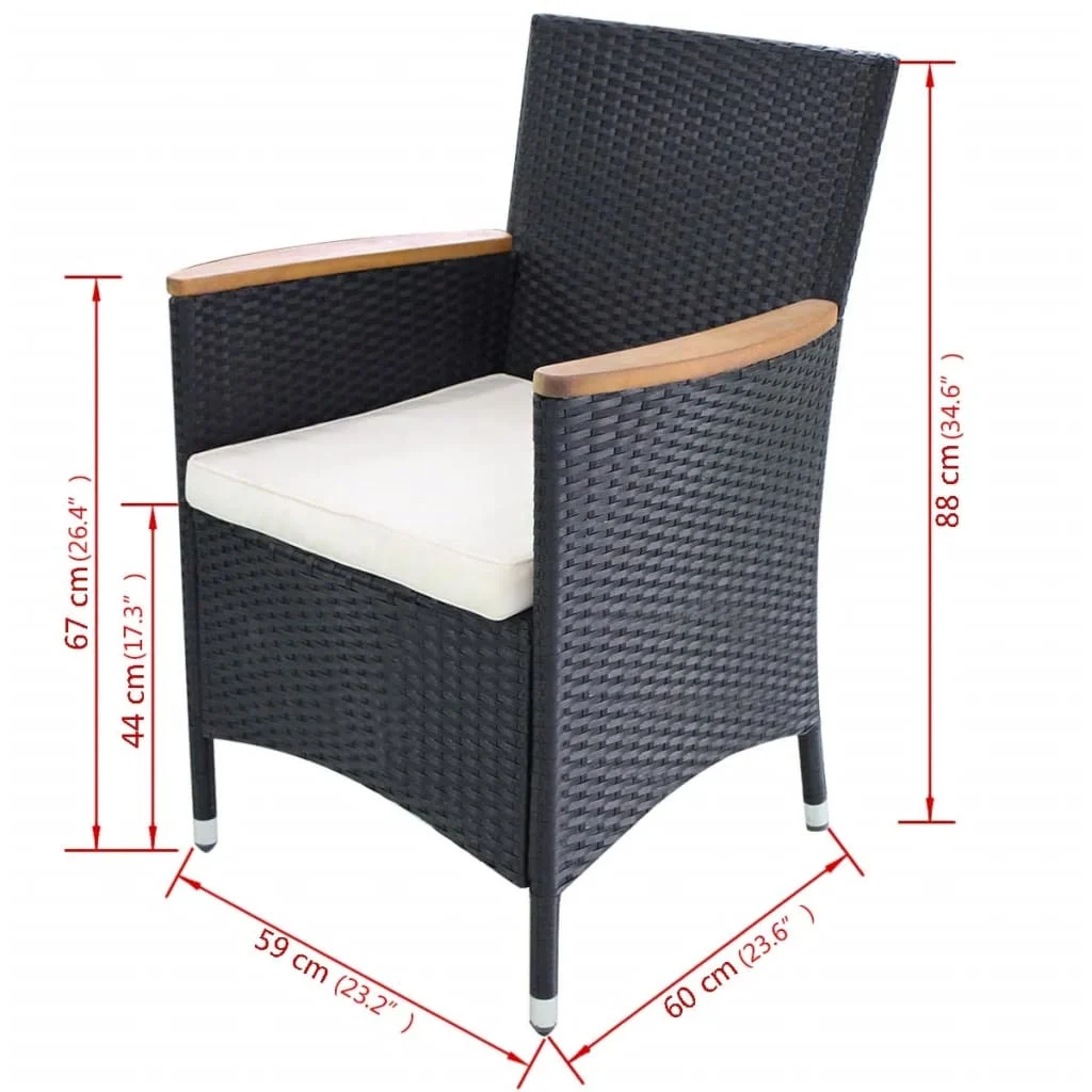 Patio Chairs 2 pcs with Cushions Poly Rattan Black 23.2