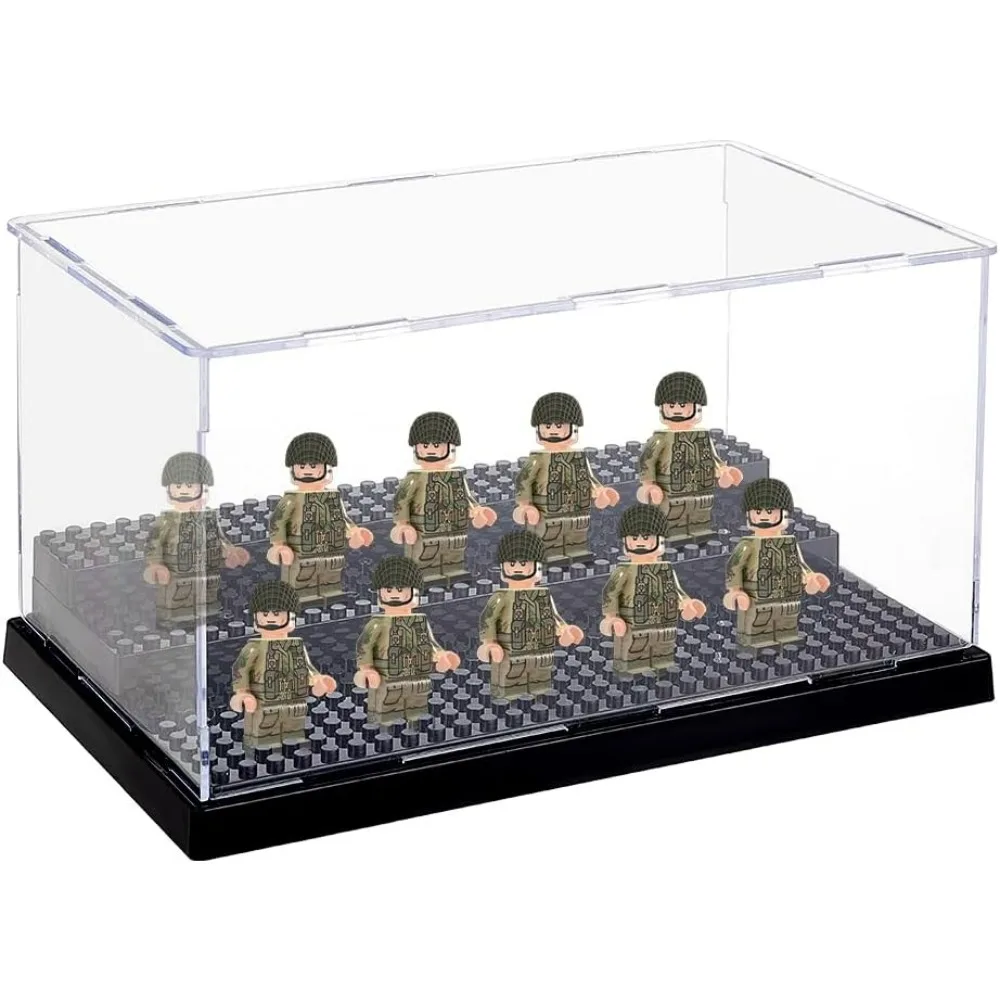 Display Case for Minifigure 3-Tier Acrylic Minifigure Display Cases Dustproof Display Box Black Acrylic Case Removable