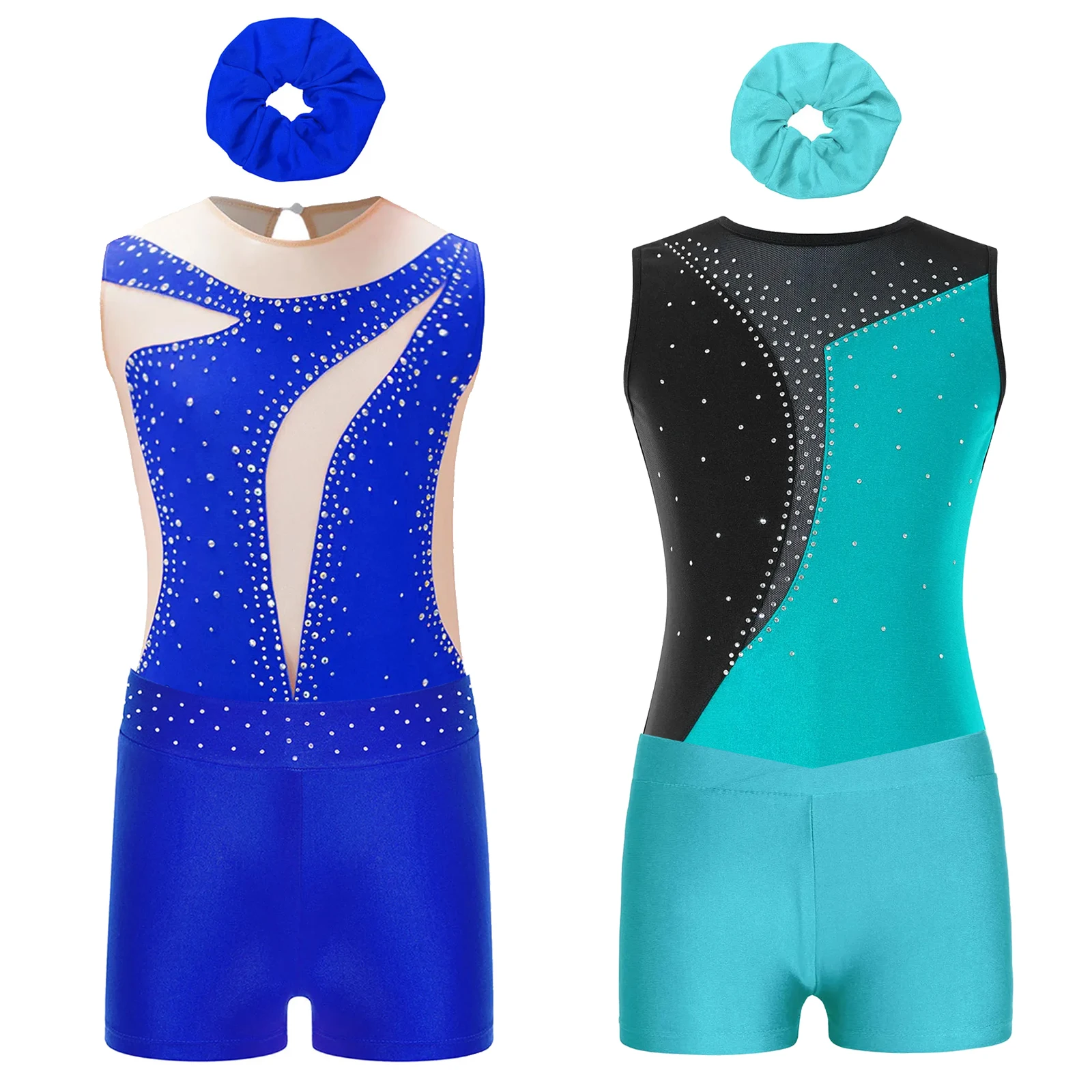 

Kids Girls Figure Skating Clothes Set Gymnastics Leotards Bodysuit Sleeveless Ballet Dance Workout Unitard with Shorts Outfits