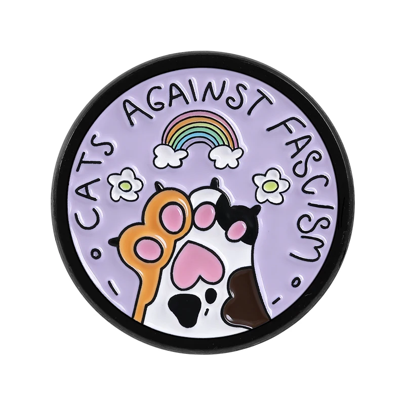 

Cats Against Fascism Cartoon Enamel Pins Anti Fascism Cat Colorful Paw Rainbow Brooches Lapel Bag Badge Jewelry Gift for Friends