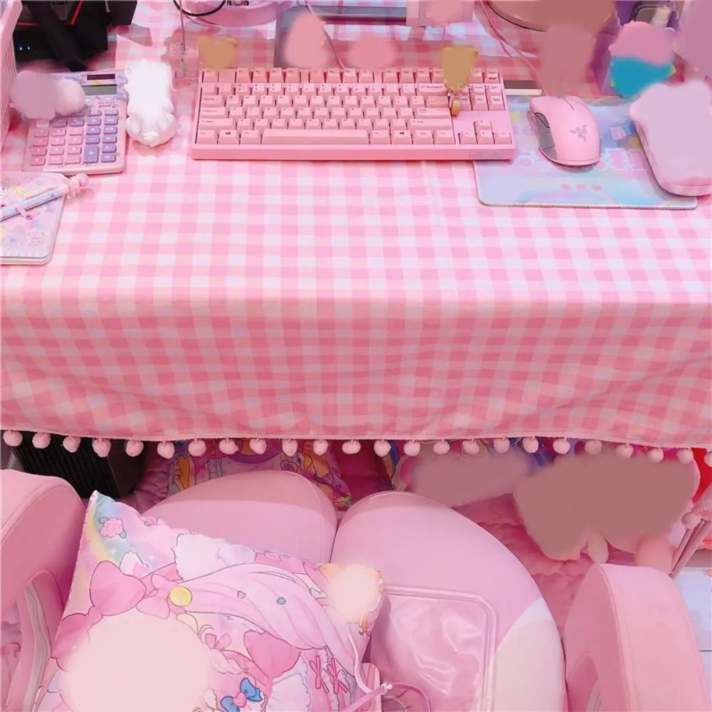 Cute Kawaii Girls Hot Pink Tablecloth Rectangular Cotton Wallpaper Mat Table Cover Room Decoration