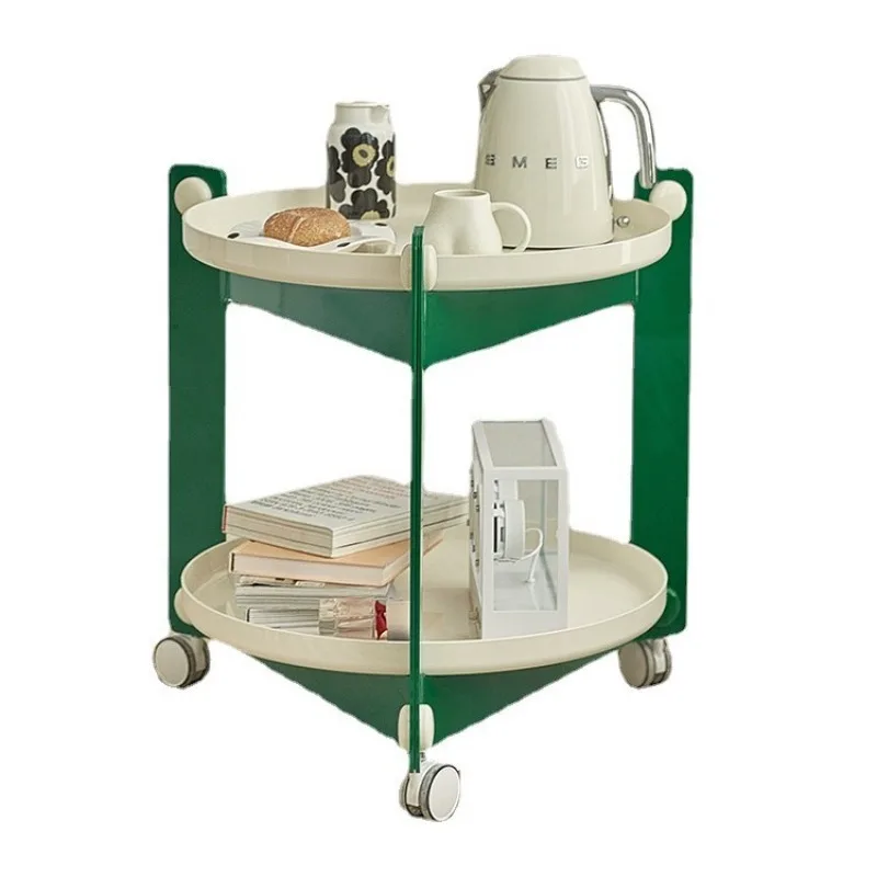 Round coffee table, creative sofa side table in living room, movable trolley ins rack