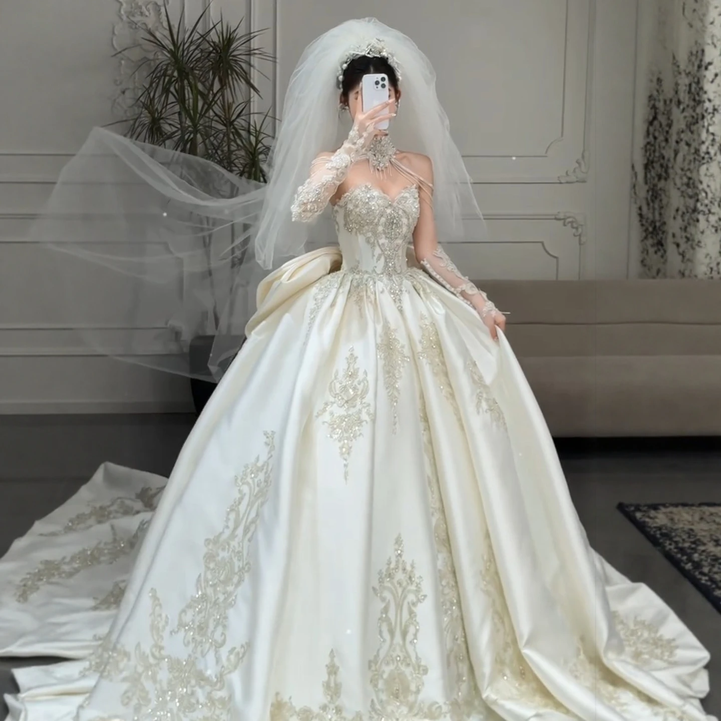 فساتين زفاف بدون حمالات، فستان زفاف فاخر من الساتان لحفلات الزفاف، فستان زفاف لامع مخصص #2