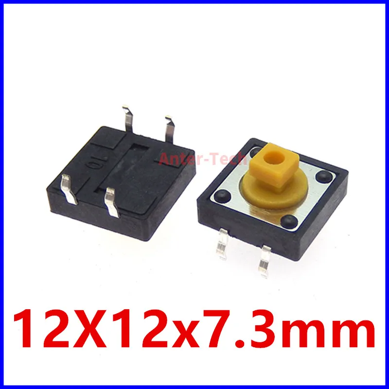 50PCS 12x12x7.3 mm Tactile Switches Square Push Button Tact Switch 12*12*7.3 mm Micro switch B3F-4055 12*12*7.3mm Black Yellow