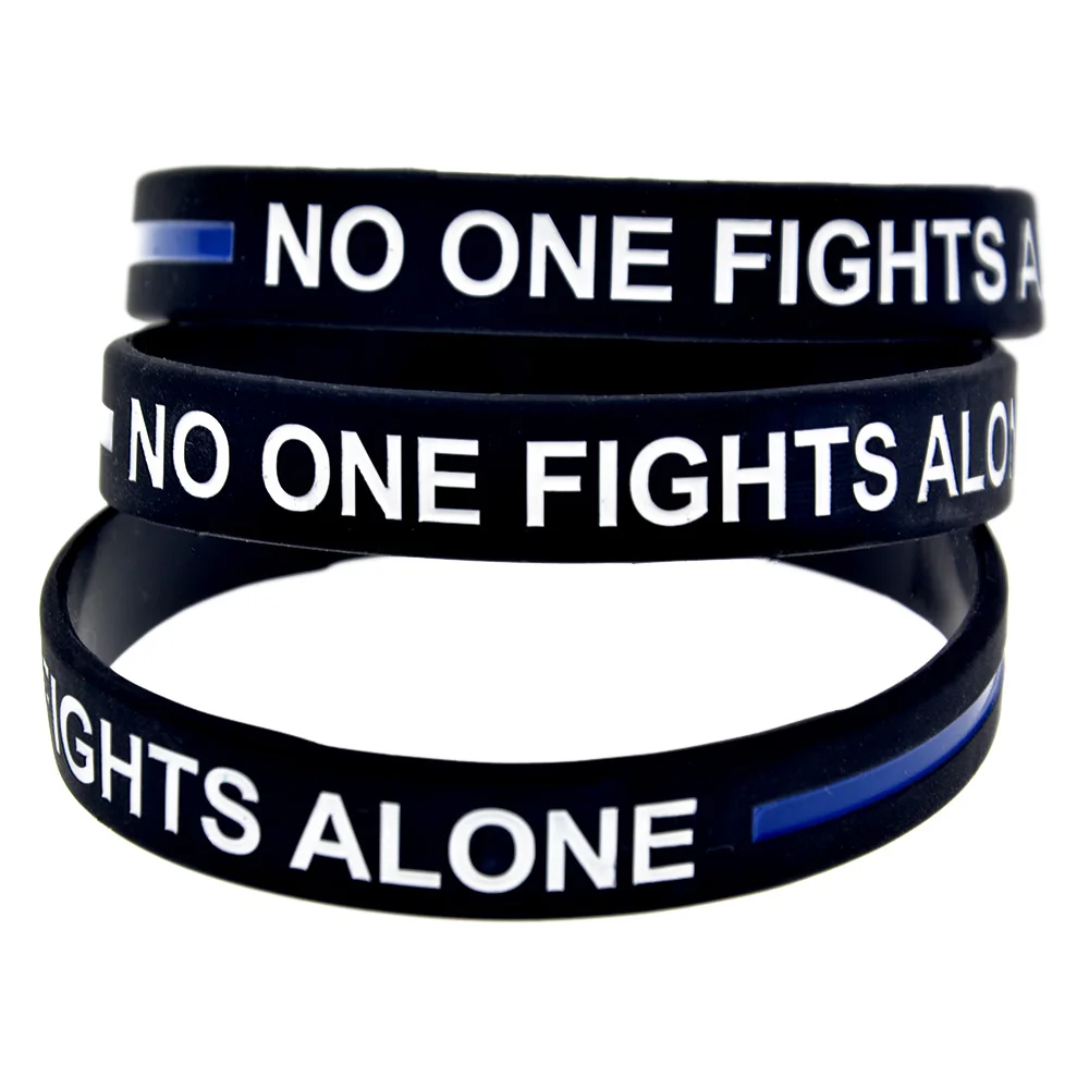 1 Stück „Niemand kämpft allein“ dünner blauer Linien-Silikon-Armband, inspirierendes Armband – Detail 7