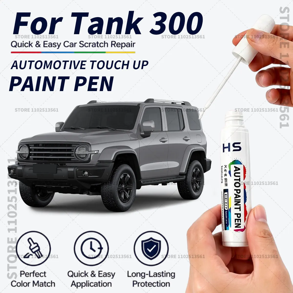 For Great Wall Tank 300 Touch Up Paint Pen Car Paint Scratch Repair Tool Cement gray Tender blue Avocado green White Balck Pink