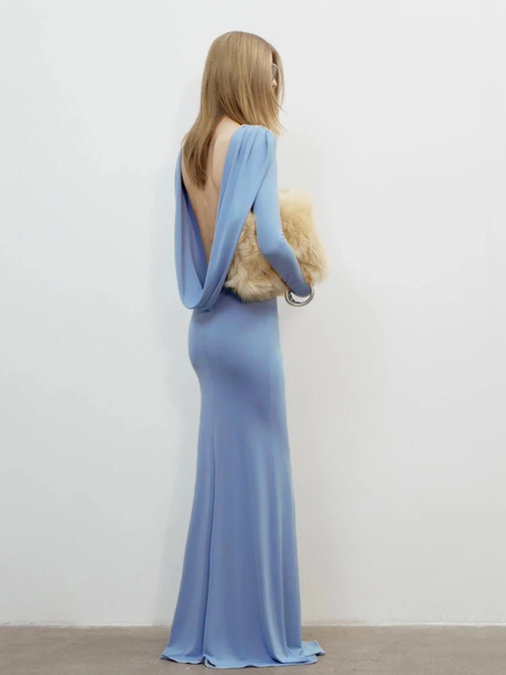 2025 الخريف الأوروبية والأمريكية لون جديد مثير عارية الذراعين سليم صالح بأكمام طويلة بذلة أنيقة رداء حفلات #2