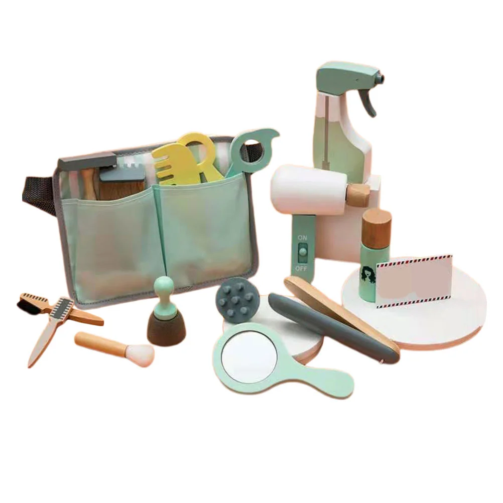 1 set 1 Set Children Haircut Kit Wooden Pretend Play Tools For Kids Educational Hand-Eye Coordination Baby Role Play Set