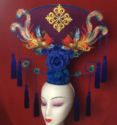 New Chinese Style Headwear Gold Embroidery Tassel Fan Headdress Woman Stage