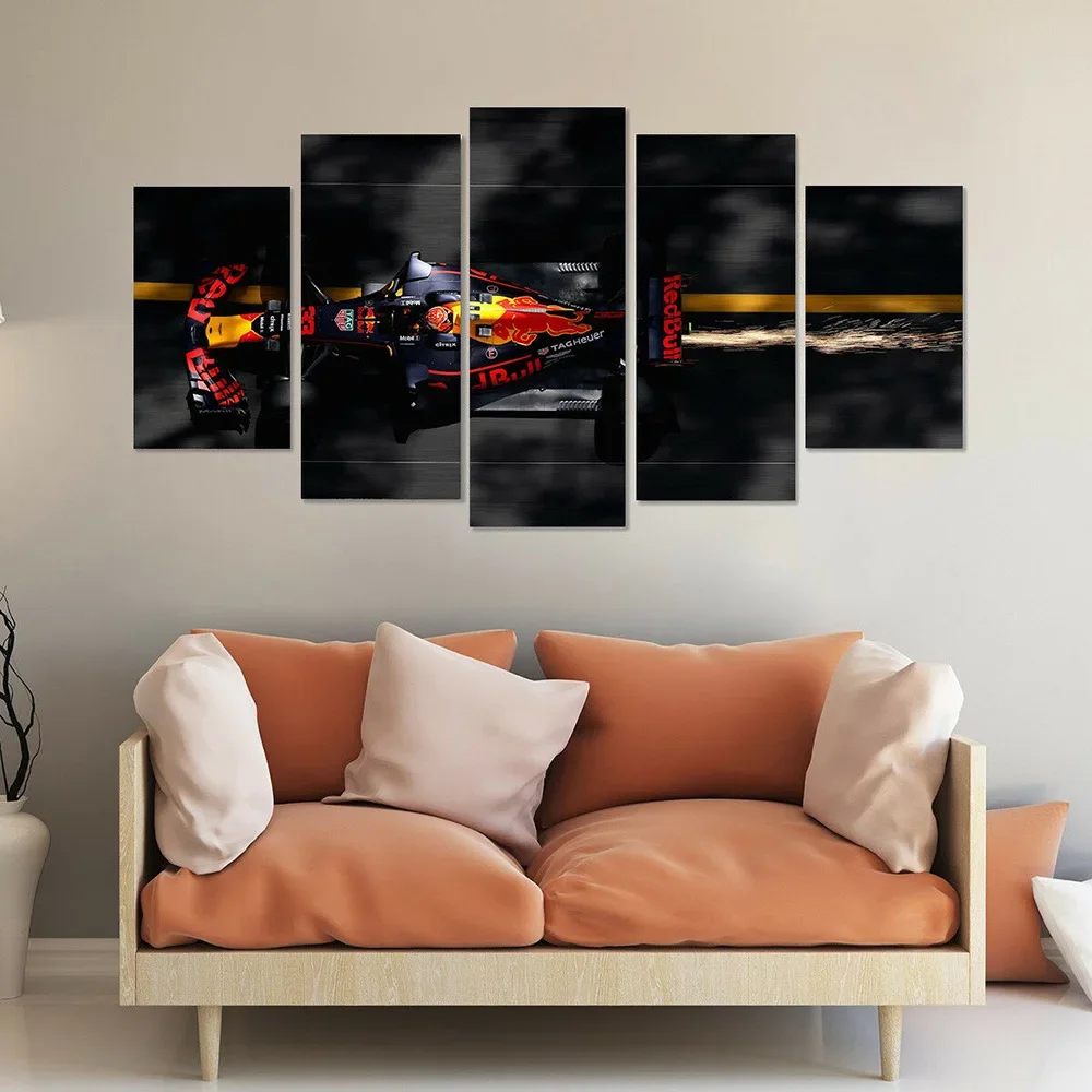 Arte de pared de fórmula de coche de carreras, pintura de alta definición, núcleo, decoración del hogar, dormitorio, sala de estar, 5 piezas