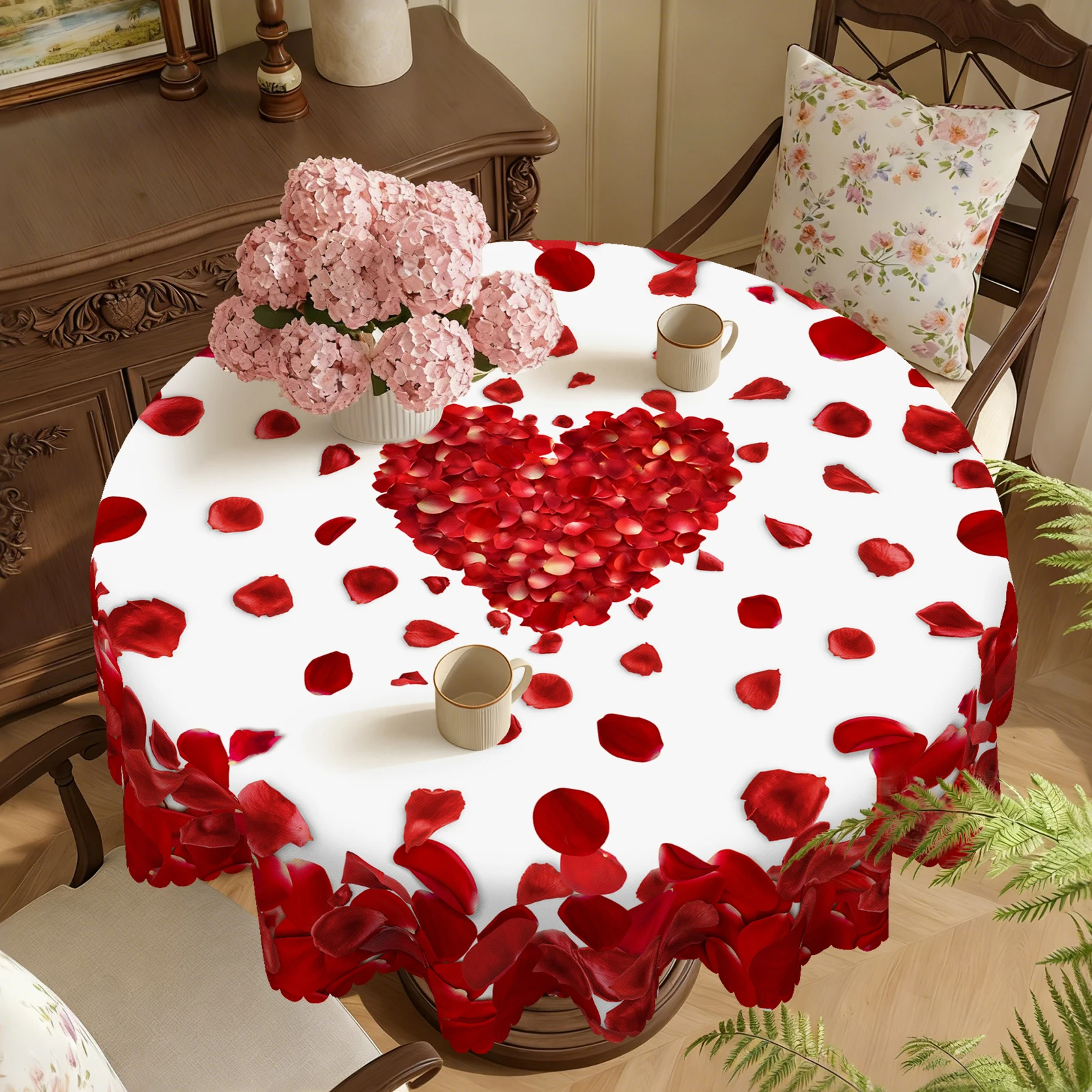 Romantic Red Rose Themed Tablecloth, Scattered Vibrant Red Roses, Heart-Shaped Red Rose Print Pattern, Multiple Size Options, Embossed Edges, Perfect Gift for Valentine's Day Parties and Holidays, Indoor and Outdoor Personalized Decoration, for Family and Friends, Rectangular and Round Table Covers, Suitable for All Seasons, for Home Kitchens, Rooms, Courtyards, Balconies, Picnics, Cafes, Restaurant Tables Bvd007