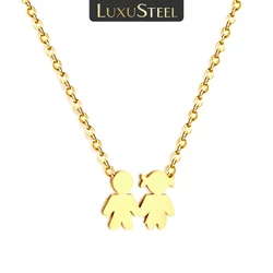 LUXUSTEEL New Boy Girl Kid Charm Necklace For Women Couple Stainless Steel Choker Family Engagement Jewelry Gifts