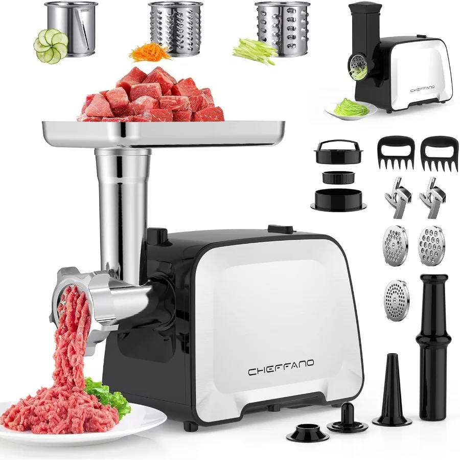 

Electric Meat Grinder 2000W Max Sausage Stuffer Maker with 3 Shredder Slicer Blades 2 Blades 3 Plates Sausage Tube 2 Meat Claws