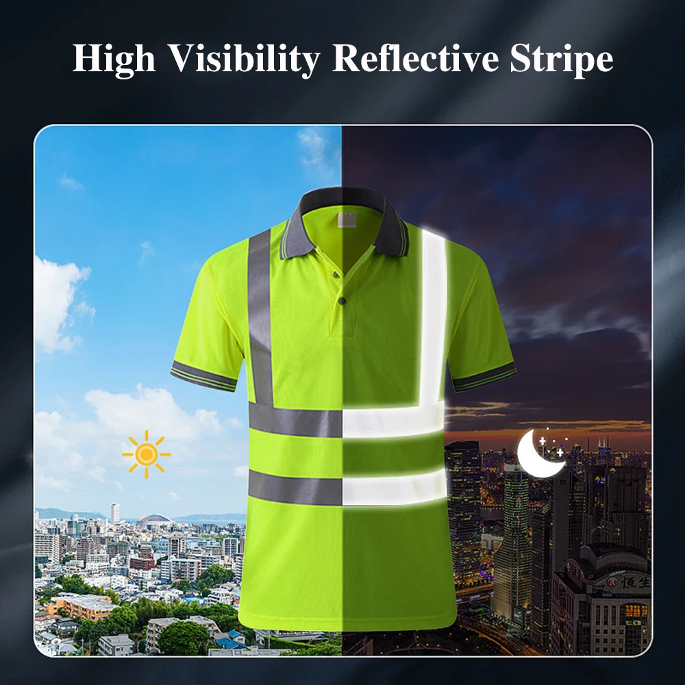 Camicia riflettente uomo lavoro alta sicurezza riflettente gilet luminoso abbigliamento di sicurezza traspirante Quick Dry maglietta ad alta