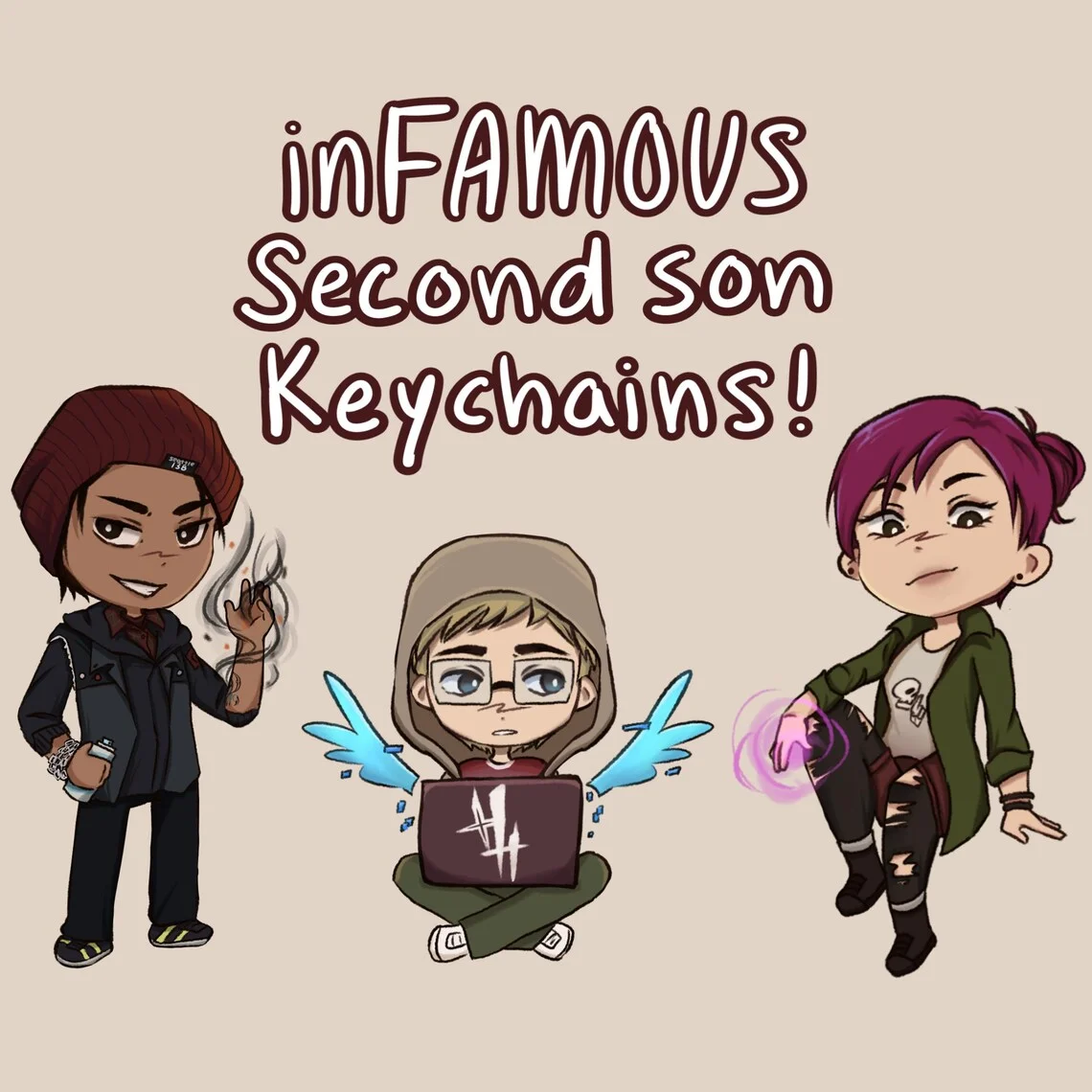 Llavero Coleccionable InFAMOUS Second Son, Delsin Rowe Fetch Eugene, Personaje de Videojuego, Souvenir de Metal de Latón para Fans