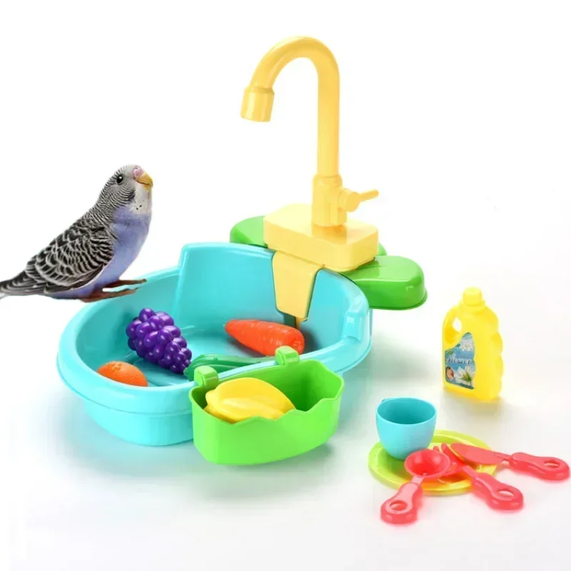 

Parrot Bath Bird,Automatic Bath with Faucet Multi-function,Bird Bath Toy Cage Accessories for Small Medium-sized Birds (Blue)