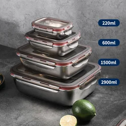 304 Stainless Steel Lunch Box Sealed Food Bento Box Refrigerator Square Microwave Heating Preservation Box Picnic Storage Box