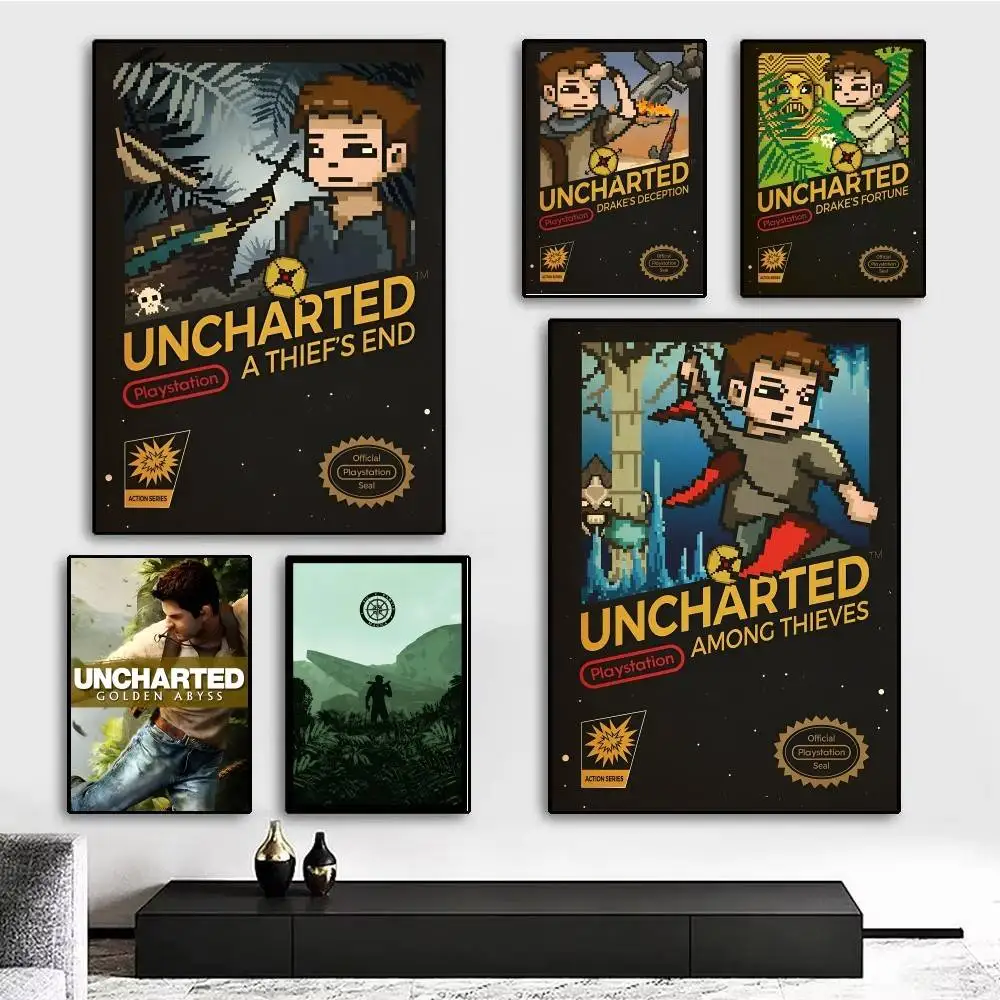 1pc Vintage Hot Game Uncharted 4 Poster Sticker Print Waterproof Wall Art For Living Room Bedroom Home Decor