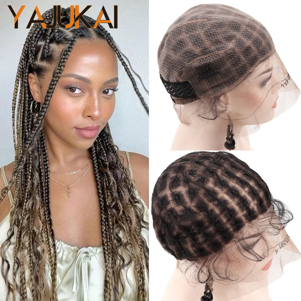 Crochet Wig Cap With Anti Slip Adjust Elastic Band Hair Braided Wig Cap Pre Knotted Full Lace Cap With Baby Hair For Making Wigs