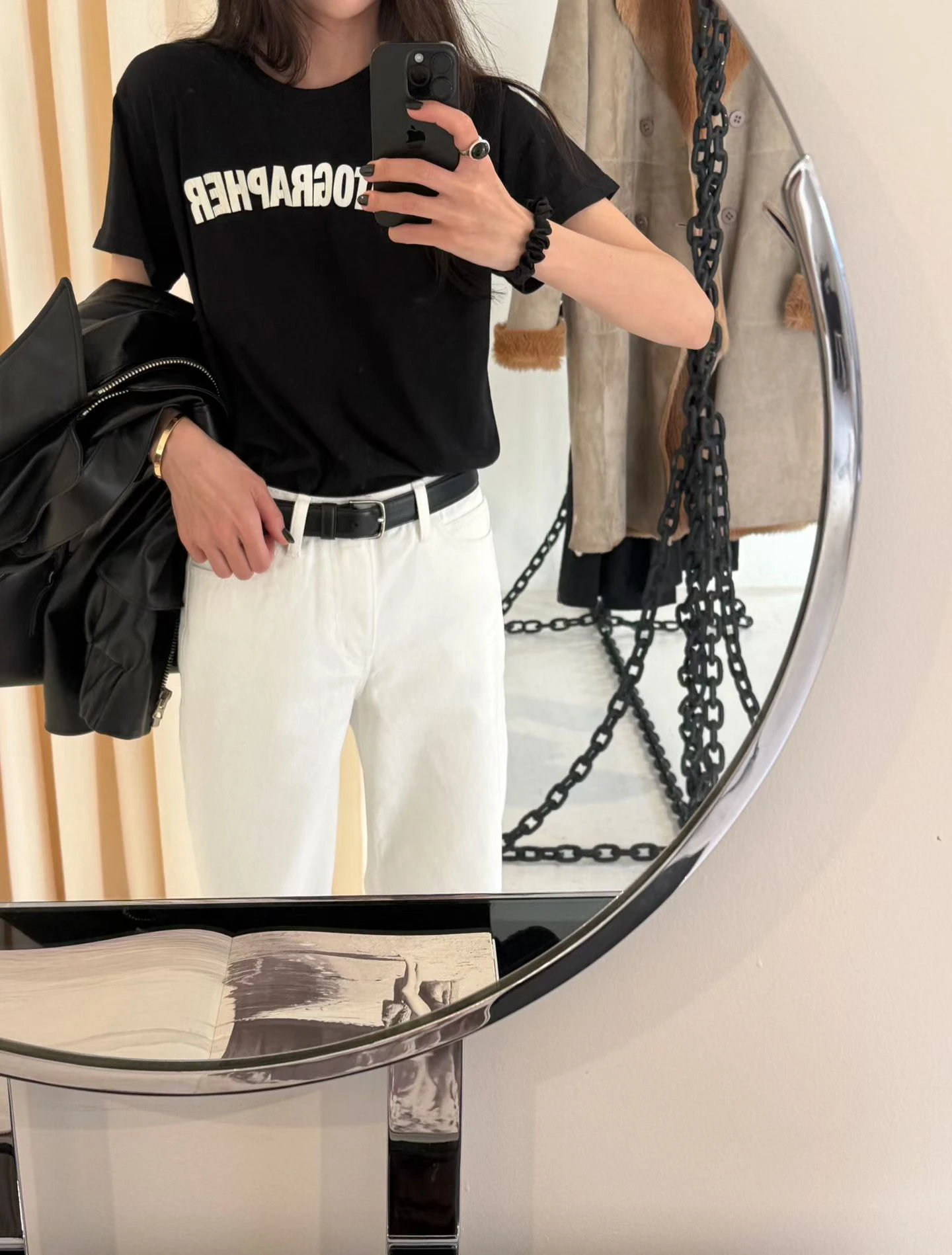 

Slimming Black Letter Short Sleeve T-Shirt Korean Style Casual Cotton Women's Fashionable Versatile round Neck Top