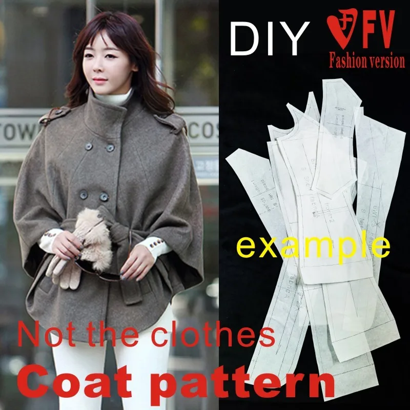 Women's Fashion Trendy Mid-length Stand Collar Cloak Pattern Garment Cutting Drawing BFY-114