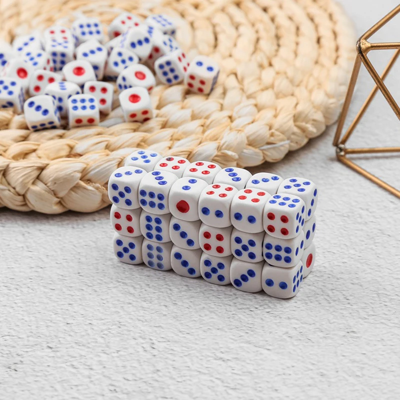 10-40PCS/Pack 10mm Sized Dice White Background Red Blue Dots Dices Classic Game Props Suitable for Bar KTV Party Board Games ZYF