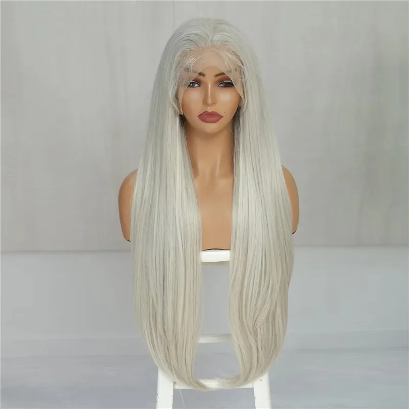 

Free Part Grey Colored Pre Plucked Heat Resistant Daily Straight Lace Wigs for Women 4*13 6*13 Synthetic Lace Wig