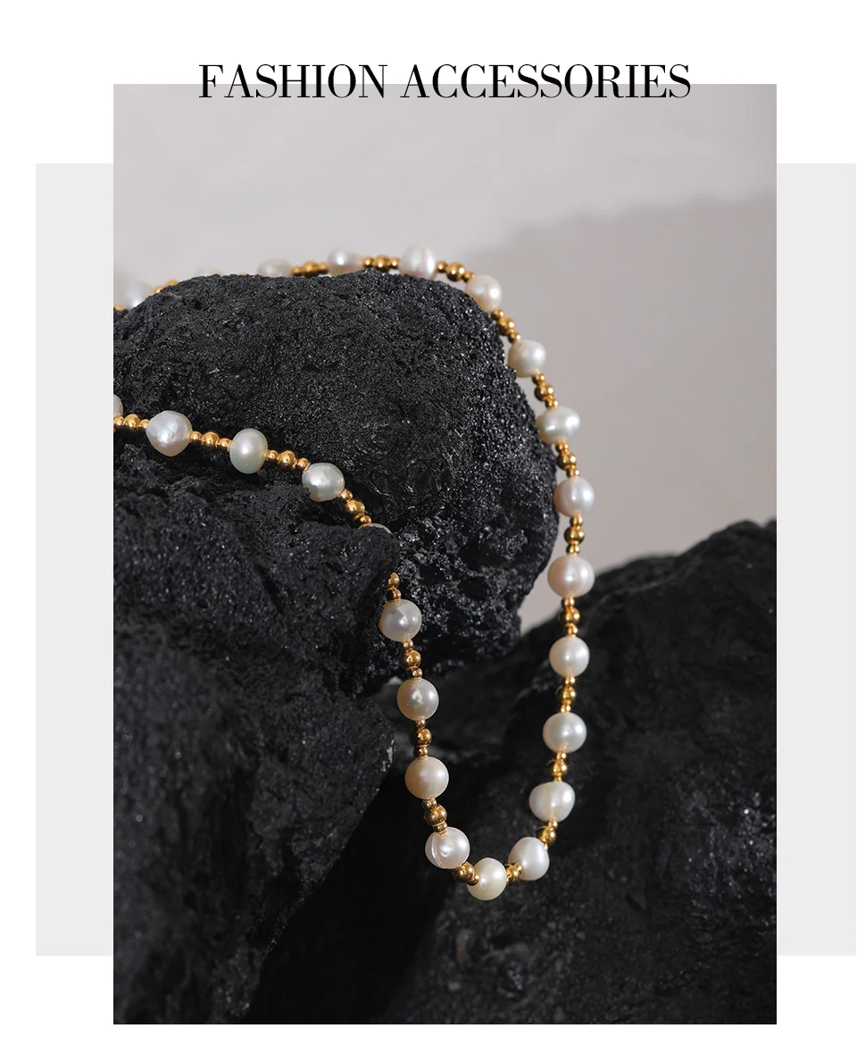 Yhpup Edelstahl Perlen Natürliche Perlen Mischen Handmade Fashion Halskette frauen Luxus Zarte Grundlegende Collier Schmuck Chic Geschenk – Detail 9