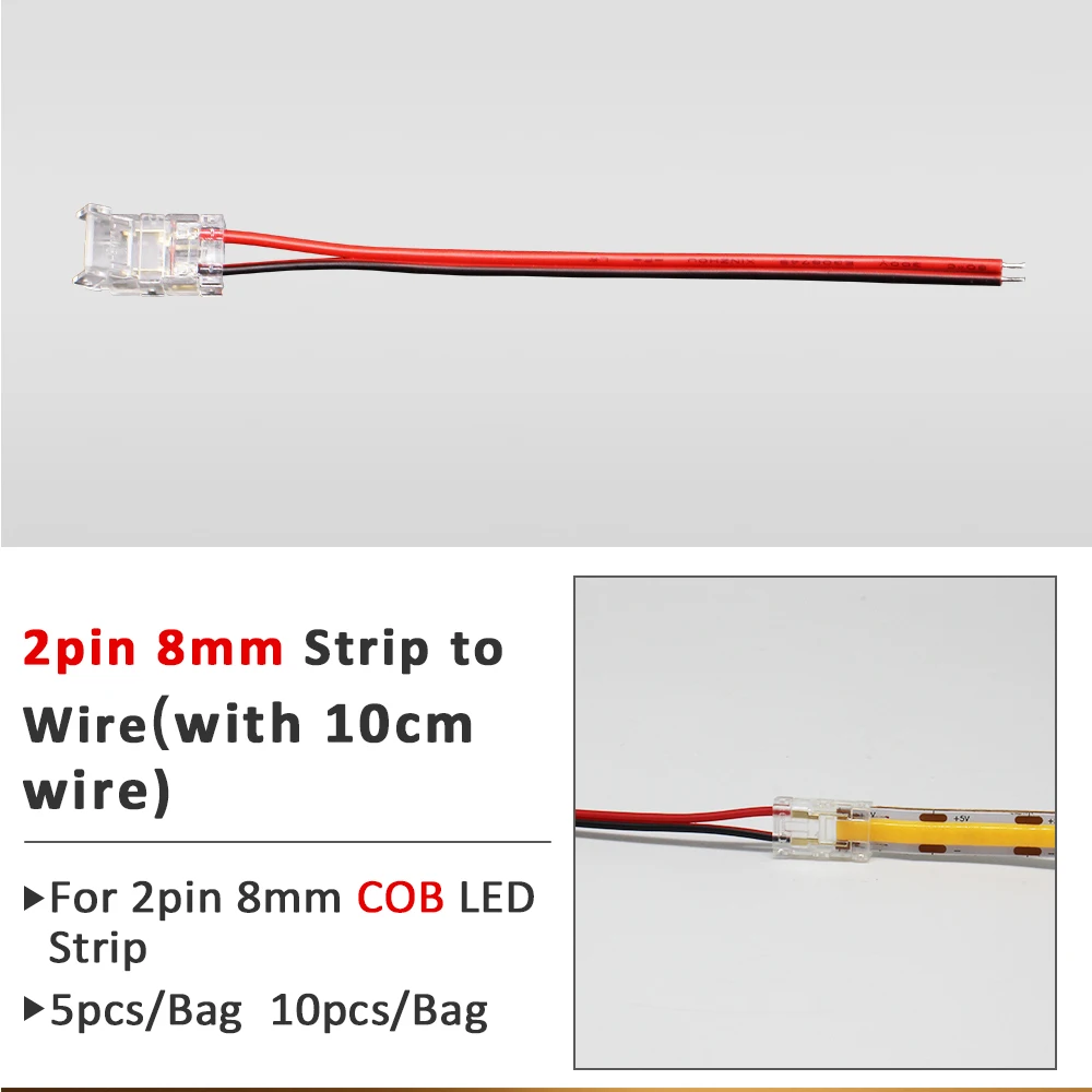 5 قطعة 10 قطعة 2Pin 8 مللي متر COB LED قطاع موصل لا لحام لا منطقة مظلمة موصل صغير قطاع لشريط L شكل قطاع إلى سلك