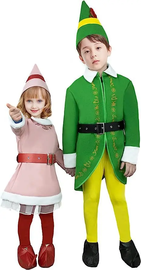 Christmas Buddy Elf คอสเพลย์เครื่องแต่งกาย Santa Claus ชุดสีเขียวสําหรับเด็กผู้หญิงชุดสีชมพู Elf ฮาโลวีน Carnival ปีใหม่ Xmas เสื้อผ้า