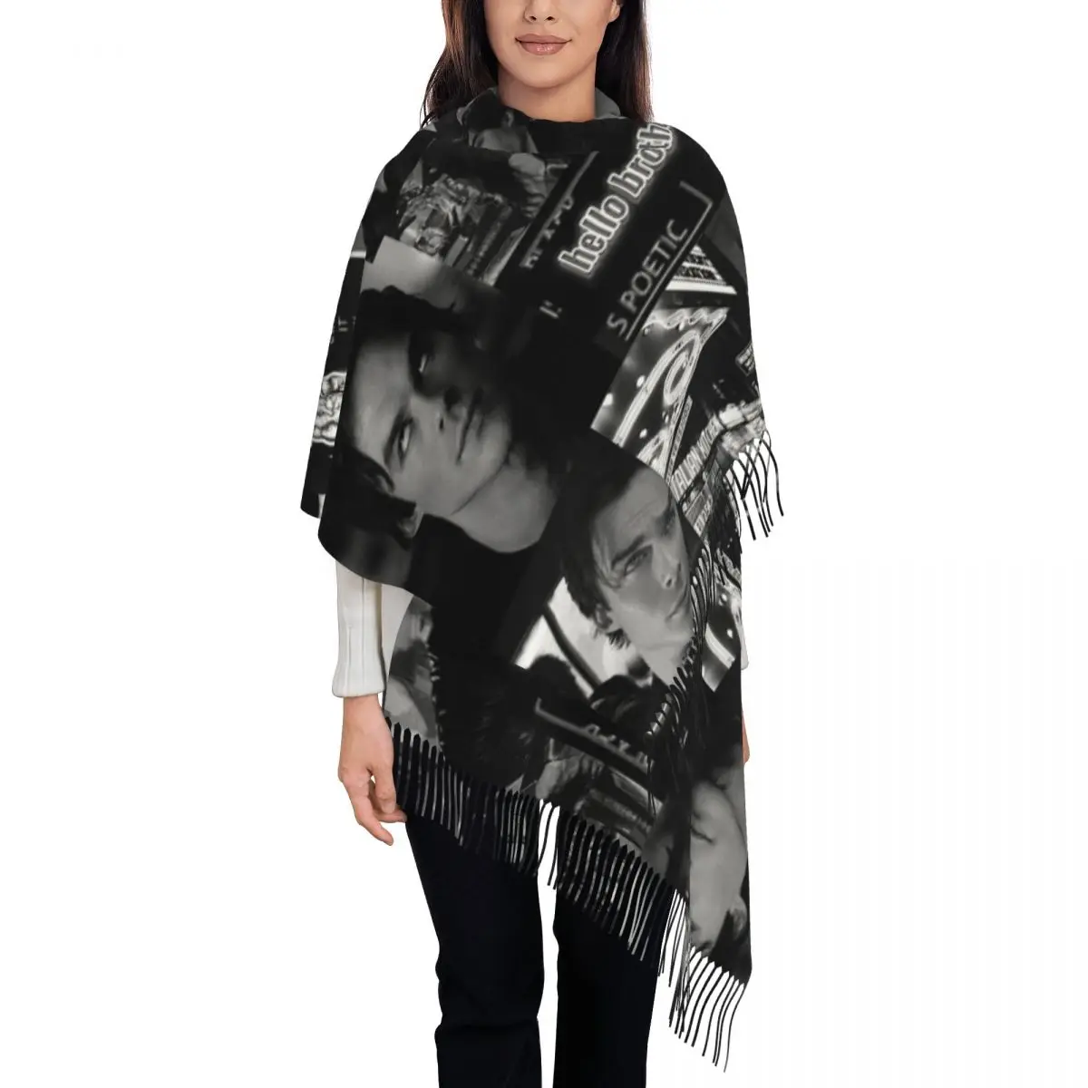 Damon Salvatore The Vampire Diaries Scarf for Womens Warm Winter Pashmina Shawls and Wrap Long Scarves with Tassel Daily Wear