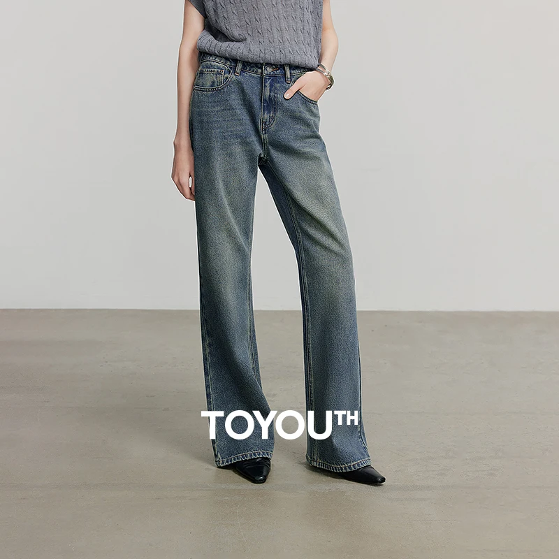 

TOYOUTH Women Denim Jeans 2025 Summer New Mid Waist Long Pants 8528039