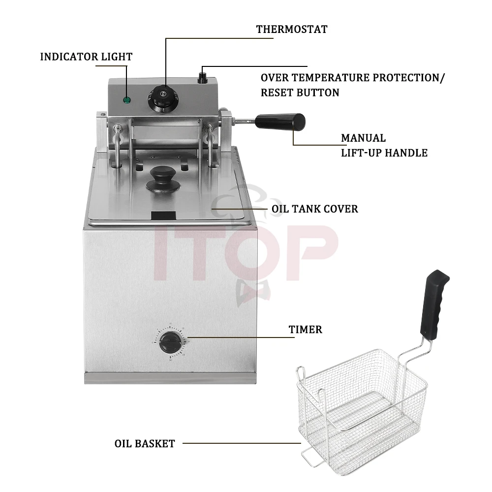 Itop automatische Hub fritte use Kapazität 8l elektrische Leistung 2,8 kW handels übliche effiziente Friteuse Timer 30 min