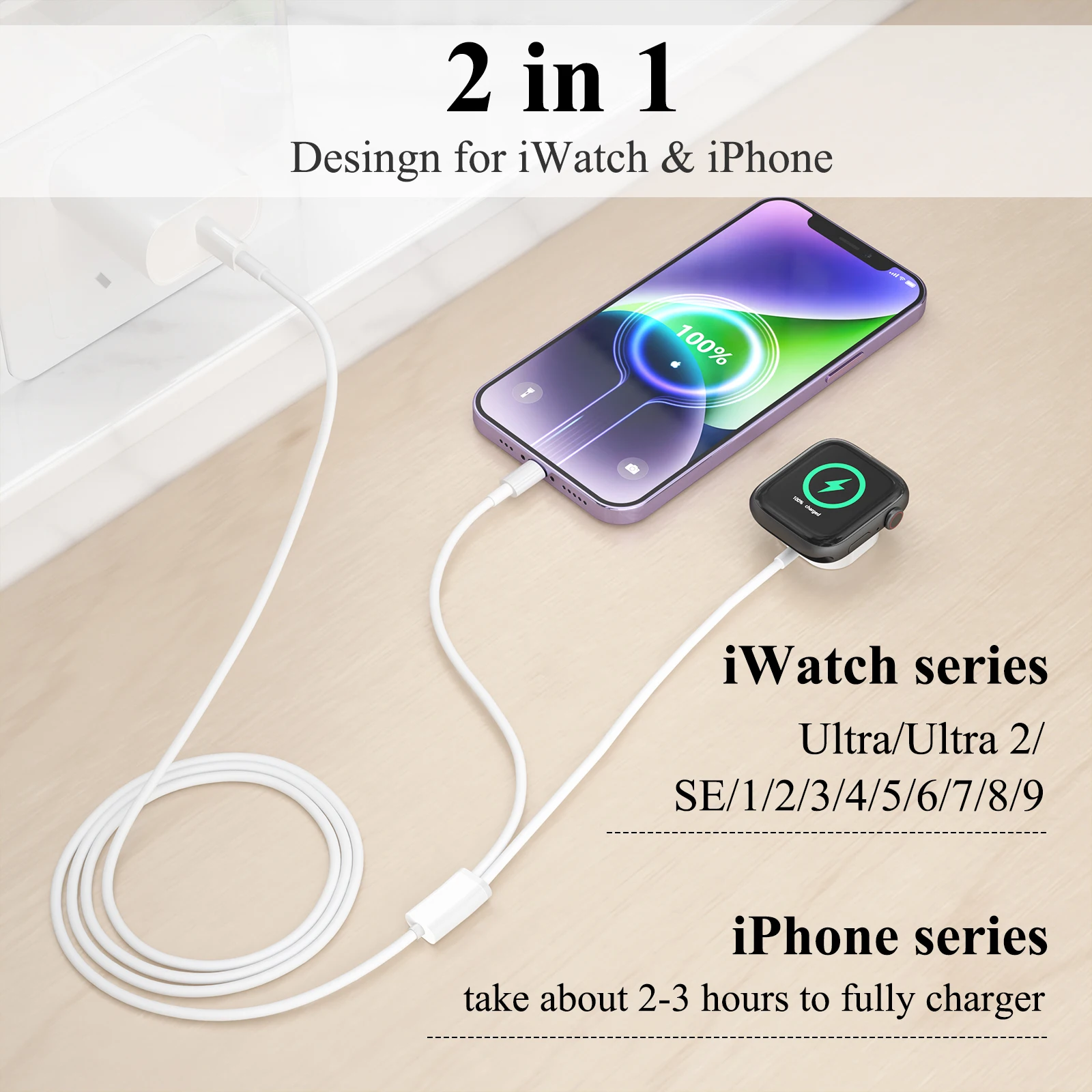 Charger Cable For Apple Watch Ultra 9 8 7 6 5 4 3 2 1 se Charging For iPhone 15 14 13 12 11 8 X Charger Type C USB Plug