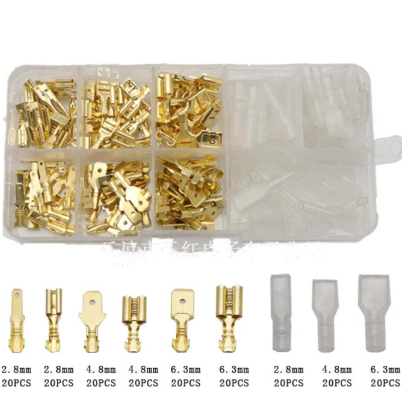 180Pcs Box-Packed Gold/Silver Crimp Terminal,Male and Female Docking 2.8/4.8/6.3mm,Wire Connector,Electrical Terminals