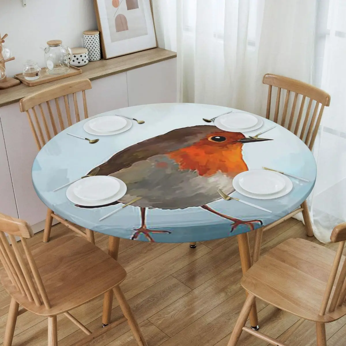 Robin Waterproof Round Tablecloth Oilproof Table Cloth for Kitchen Events Dining Table Cover