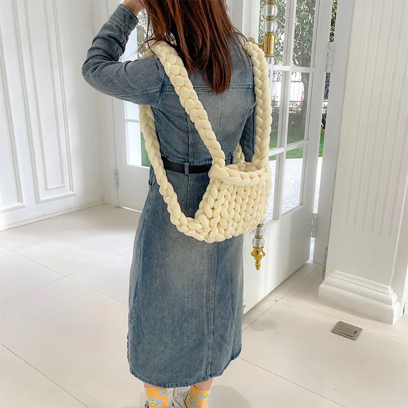 Double Shoulder Backpack Hand Woven Super Thick Icelandic Wool Shoulder Bag Girls Lovely Homemade Wool Backpack for Girls