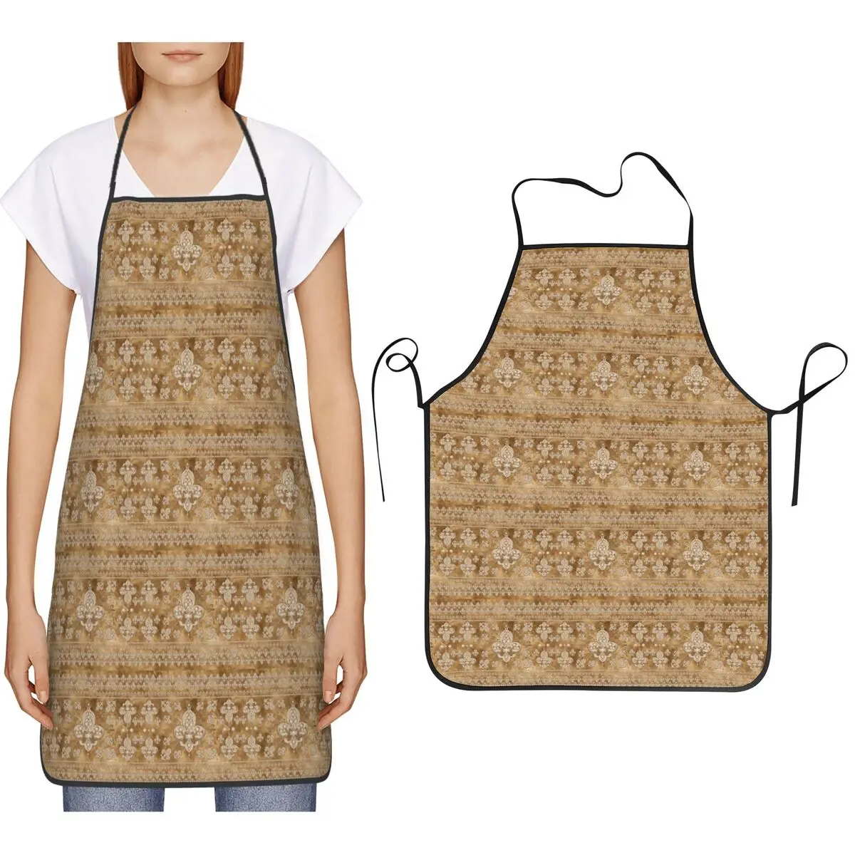 Fleur-de-lis Luxury Pearl And Gold Aprons Chef Cooking Cuisine Tablier Bib Kitchen Cleaning Pinafore for Women Men Gardening