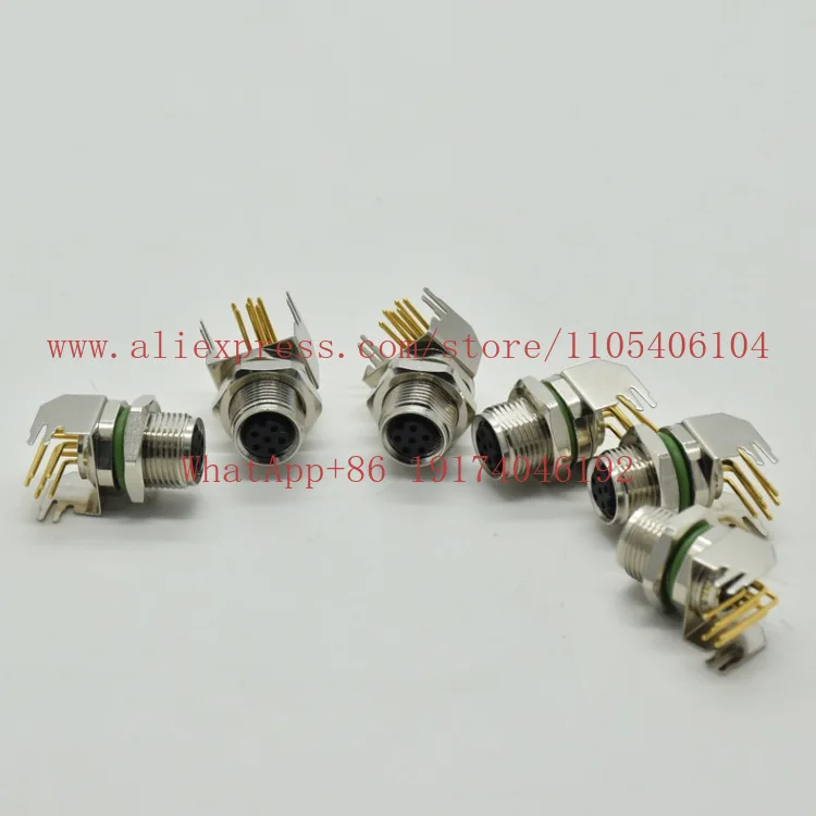 M8 curved pin socket PCB soldered plate connector 6-pin female head board, install 90-degree small aviation plug after