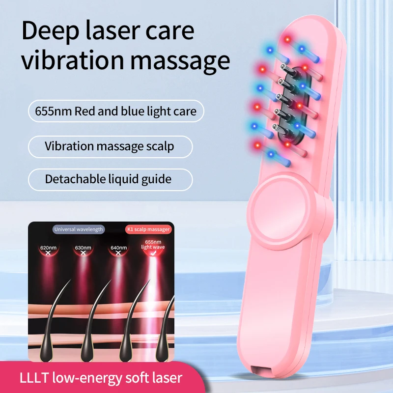 Electric Vibration Massage Comb Red Light Therapy Hair Growth Massage Scalp Brush Anti Hair Loss Liquid Oil Applicator Hair Care